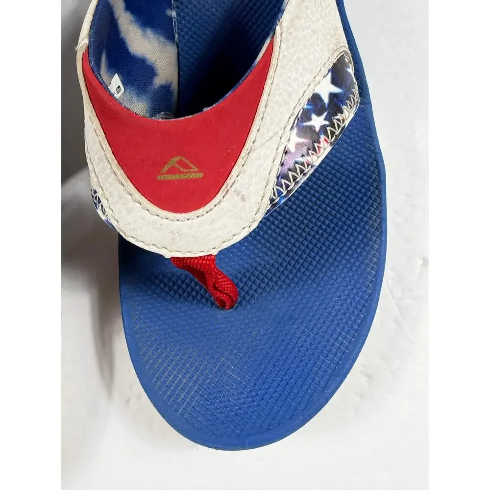 REEF Kids Fanning Patriotic Red White Blue Flip Flop Sandals Size 4 big kid